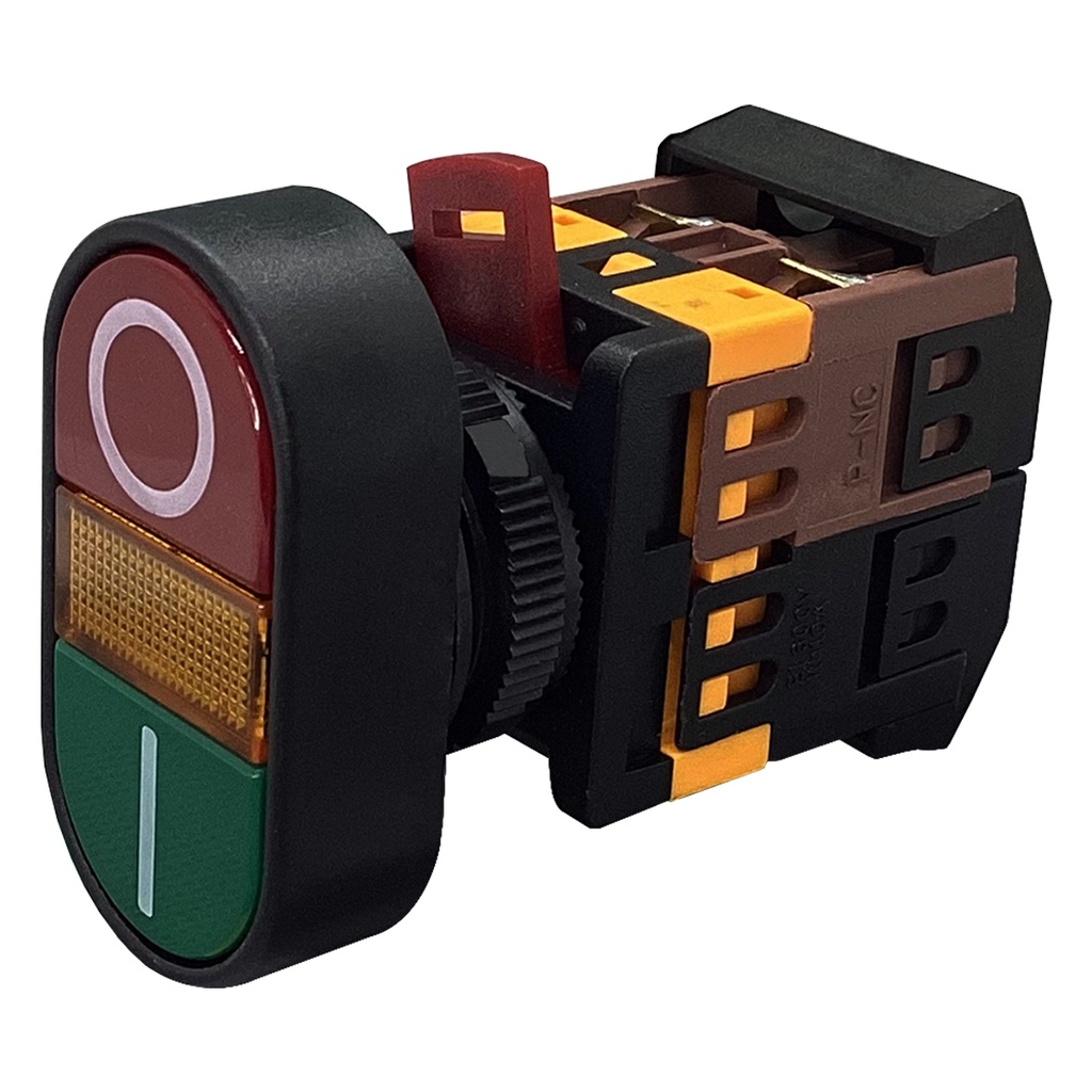 Apbb-22n Botão Comando Duplo Com Iluminação Liga Desliga Botoeira Pulsador Verde Vermelho sem Ressalto 1NA + 1NF- 1un