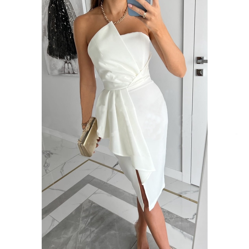 Vestido De Luxo De Verão Com Colarinho Inclinado Sem Mangas Saco Elegante Anca Bodycon Baile De Finalistas