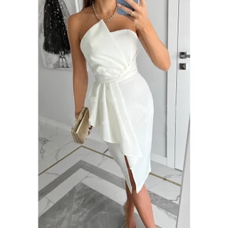 Vestido De Luxo De Verão Com Colarinho Inclinado Sem Mangas Saco Elegante Anca Bodycon Baile De Finalistas