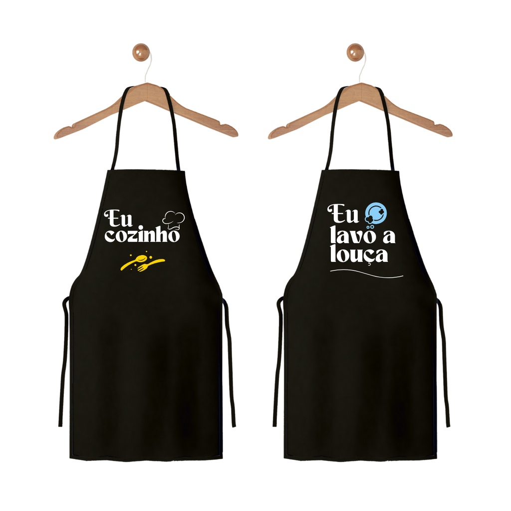 2 Aventais De Cozinha Churrasqueiro Preto Casal Lavo Louça