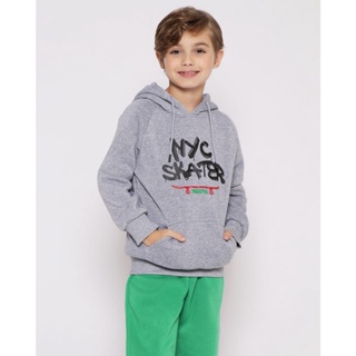 Blusão Moletom Infantil Com Capuz Cinza