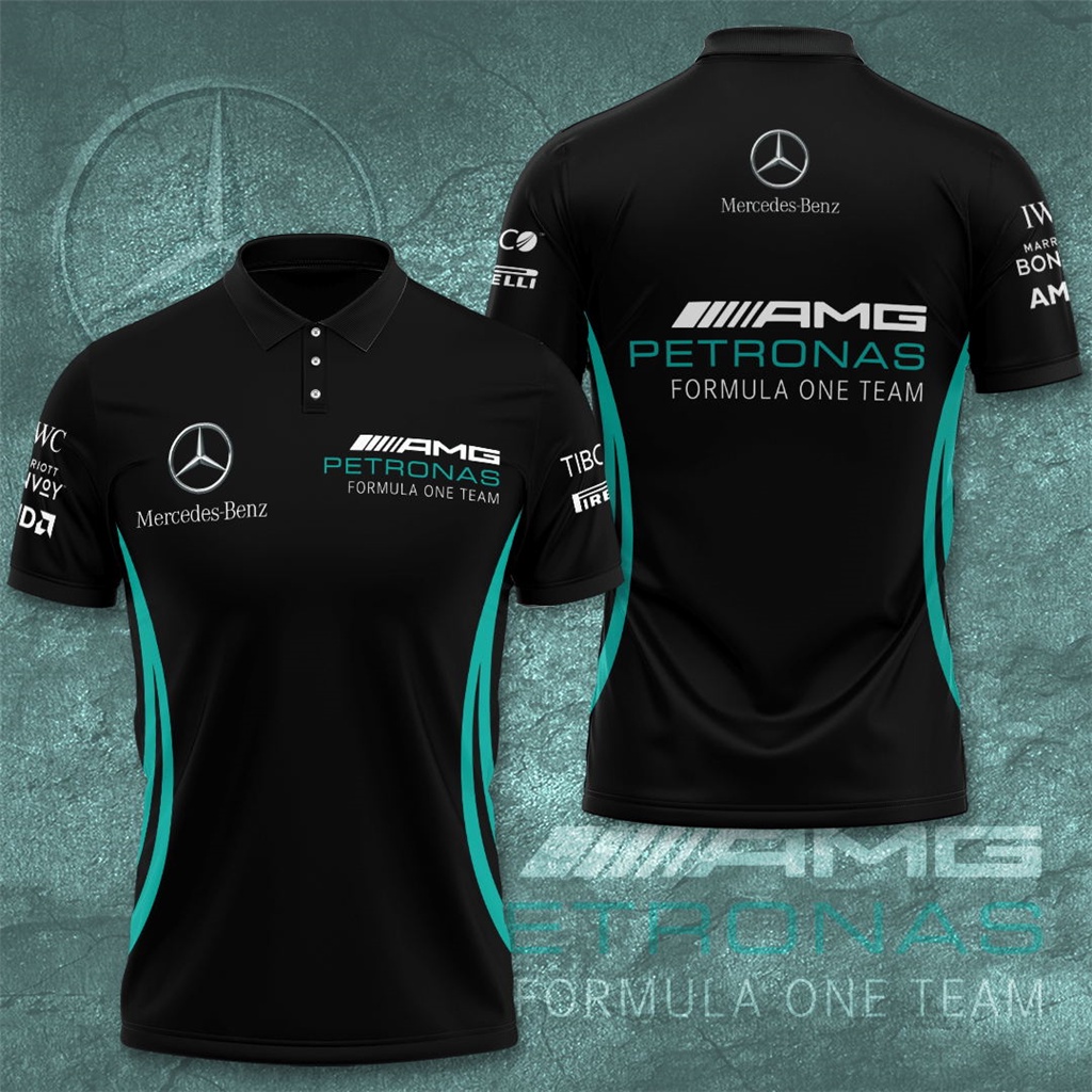 Mercedes AMG Petronas F1 Benz Logo Pólo Masculino Camiseta De Verão Manga Curta Casual Top Vestuário