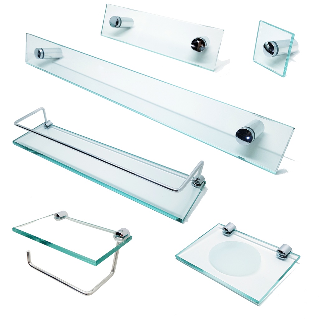 Kit De Acessorios P/ Banheiro 6 Pcs Em Vidro Incolor KIT_EI_38