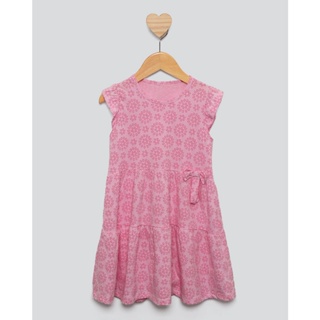 Vestido Bebê Manga Curta Estampa Laise Rosa