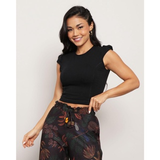 Blusa Feminina Manga Curta Corset Preta