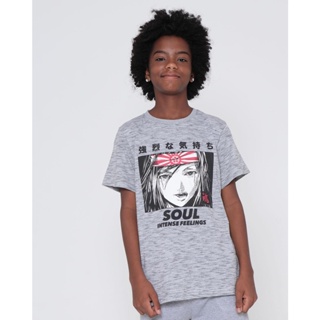 Camiseta Juvenil Flamê Anime Cinza