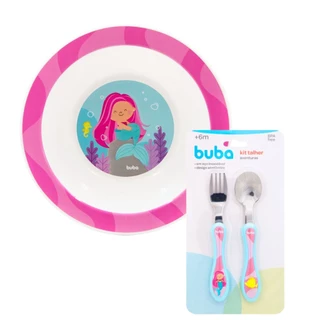 Conjunto Tigelinha Bowl Colher E Garfo Aventuras Sereia Buba
