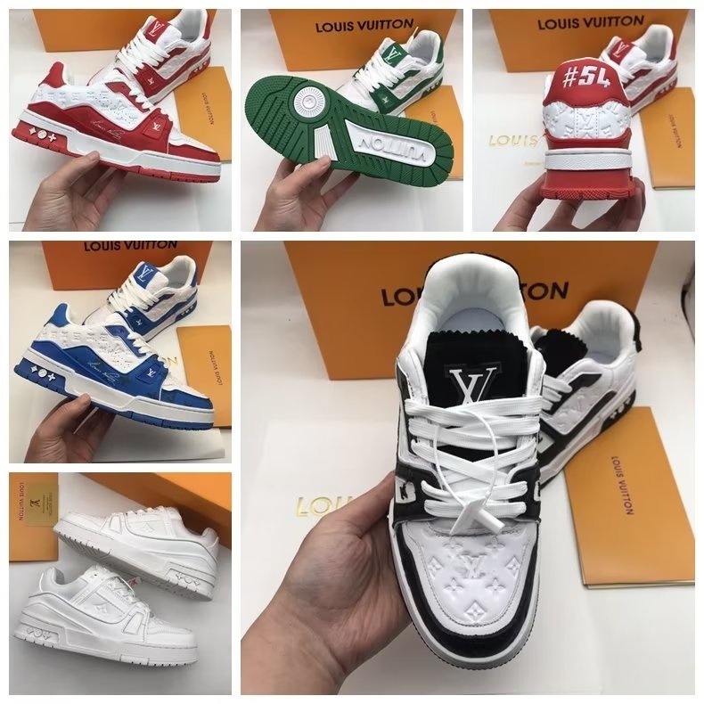 Louis Vuitton 100 % Original Hombres Y Mujeres Clásico Entrenador Colección  Moda Casual Zapatillas Blanco/Verde