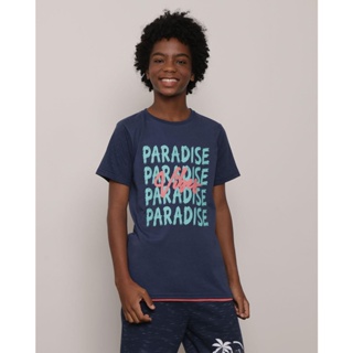 Camiseta Juvenil Paradise Manga Curta Marinho