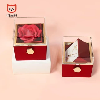 Caixa De Joias Giratória LILACUVOE , Rosa Eterna De Flor De Sabão Anel Acrílico Com Tampa Transparente