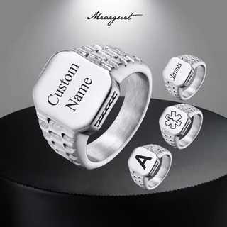 Meaeguet Anel Personalizado De Aço Inoxidável Para Homens Letra De Nome Prata Quadrada Brilhante Completa Jóias De Presente