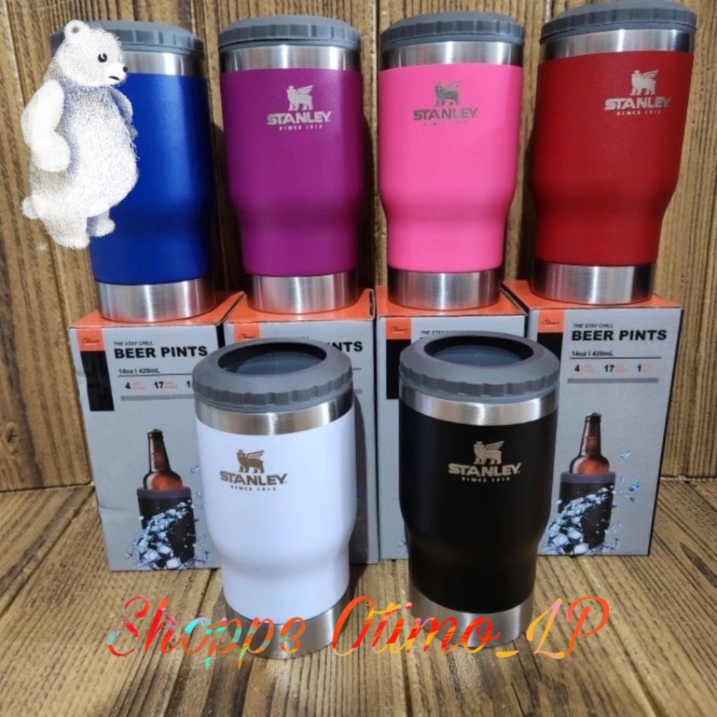 Copo Térmico Aço Inox Porta Bebida Garrafa Latinha Conserva Gelado Drink 420ml com Abridor-2 Tampas