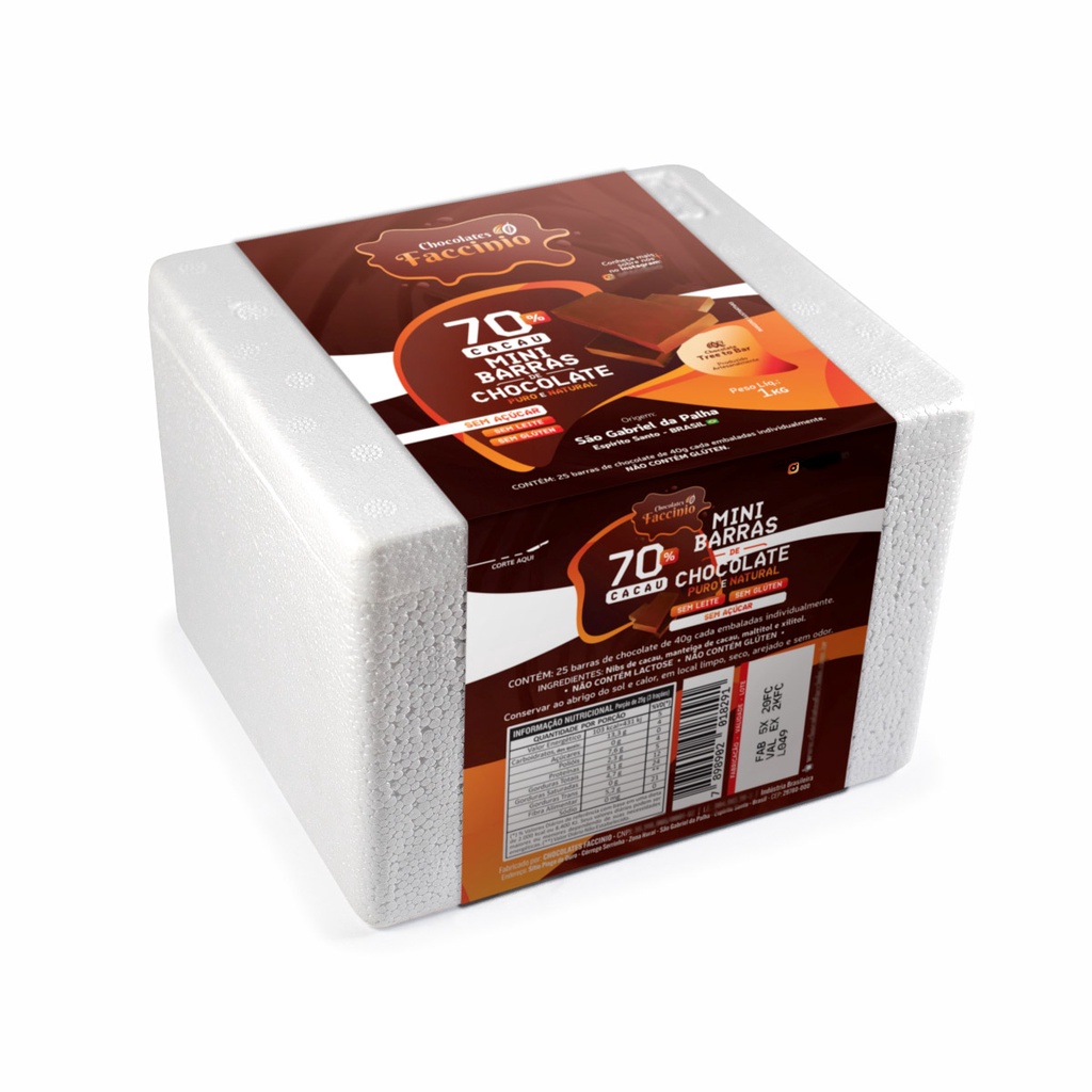 1Kg de Chocolate 70% Artesanal Zero Açúcar Zero Lactose Diet