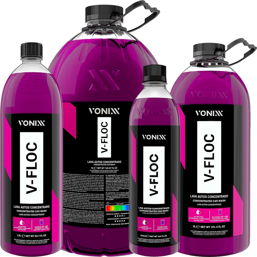 Kit Lavagem Shampoo Automotivo V-Floc Neutro Vonixx Concentrado Escolha Sua Garrafa