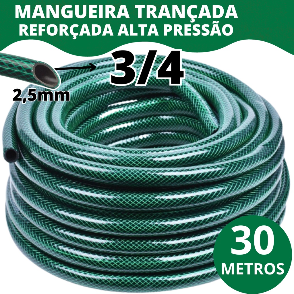 Mangueira de Jardim 10 à 50m Metros 3/4 X 2,5mm Trançada Reforçada