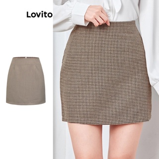 Lovito Saias Casuais Houndstooth A Line Para Mulheres L74ED043