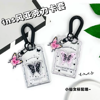 Porta-Cartões Em Acrílico Transparente Estilo INS Com Lanyard Cute Cartoon Butterfly De Estudante Identificação Crachá Nome