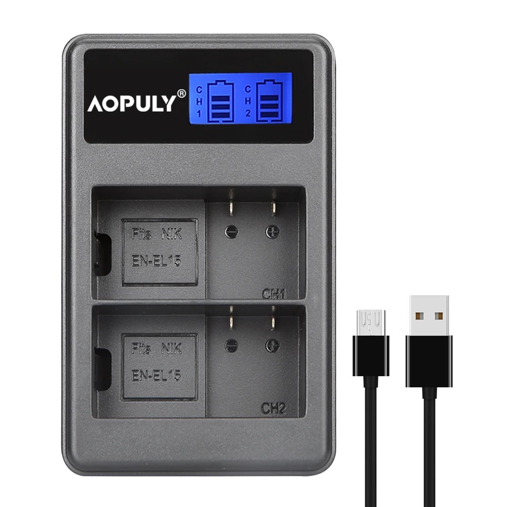 Carregador Bateria Duplo Aopuly Visor LCD P/ Nikon EN-EL15