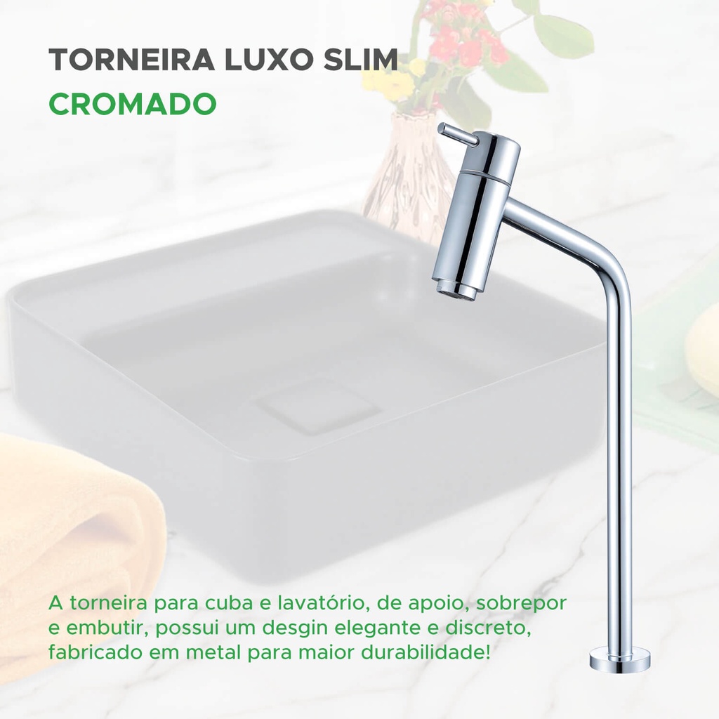 Torneira De Cuba E Lavatório Slim Metal Cromado Luxo