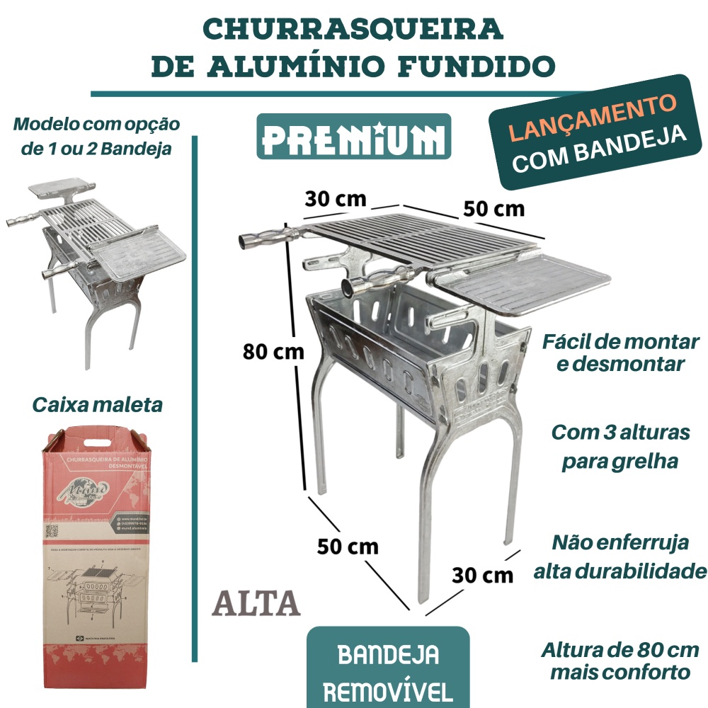 Churrasqueira Mund Portátil Desmontável Alumínio Fundido Com Bandeja - 80 CM de Altura