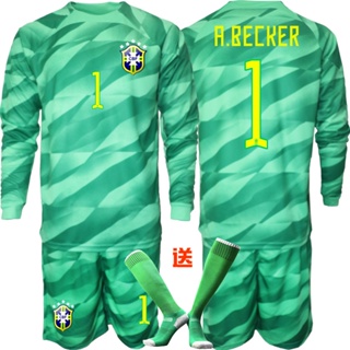 Uniforme de goleiro N ° 1 Alisson jersey Brasil camisa de goleiro da  seleção A.becker terno de manga comprida verde