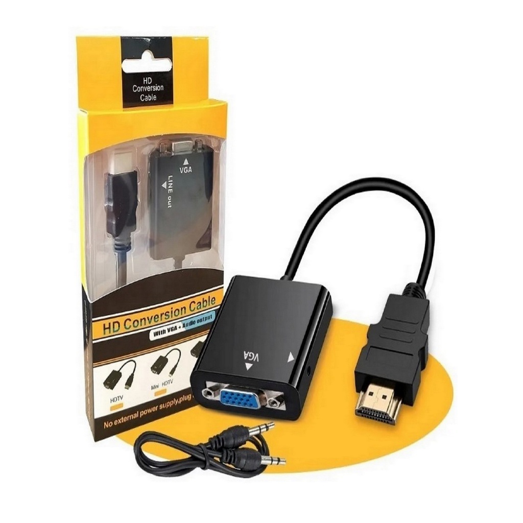 Cabo Conversor Adaptador Hdmi Para Vga Com Saída P2 Áudio