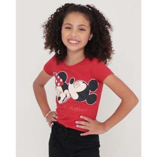Blusa Infantil Glitter Minnie e Mickey Disney Vermelha
