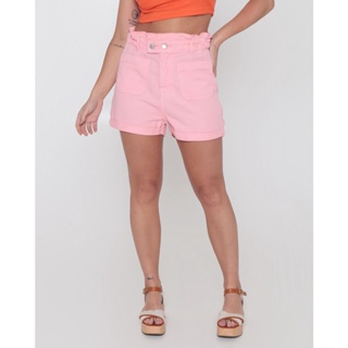 Short Sarja Feminino Clochard Bolso Rosa Claro