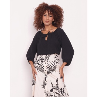 Blusa Feminina Crepe Manga 7/8 Preta