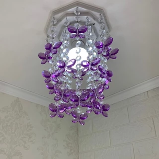 Lustre Plafon Luminária de Teto Decoração Quarto Tema Infantil Bebê Menina Borboletas Lilás 17x25cm