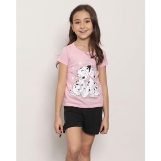 Blusa Infantil Manga Curta Estampa Disney Dálmatas Rosa