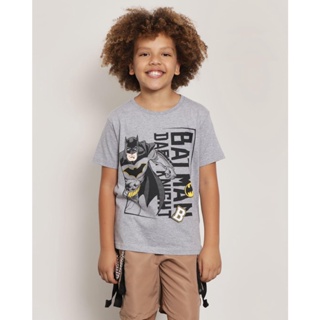 Camiseta Infantil Manga Curta Dc Comics Estampa Batman Cinza