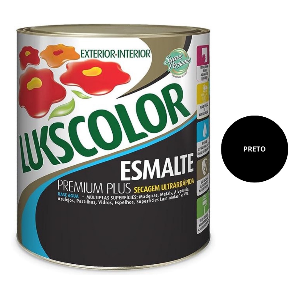 Tinta Esmalte Fosco Base Água Preto 900ml Lukscolor