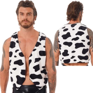 Homens Fantasia Vestido Bola Traje Frente Aberta Decote Em V Sem Mangas Colete Vaca Impresso Flanela Topos