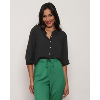 Camisa Cropped Manga 3/4 Preta