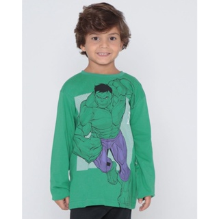 Camiseta Infantil Manga Longa Hulk Marvel Verde Médio