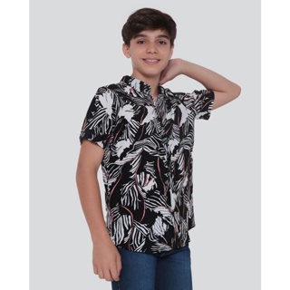 Camisa Juvenil Estampada Manga Curta Preta