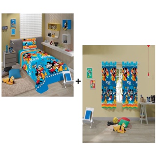 Jogo De Cama e Cortina Mickey Quarto Infantil Lepper