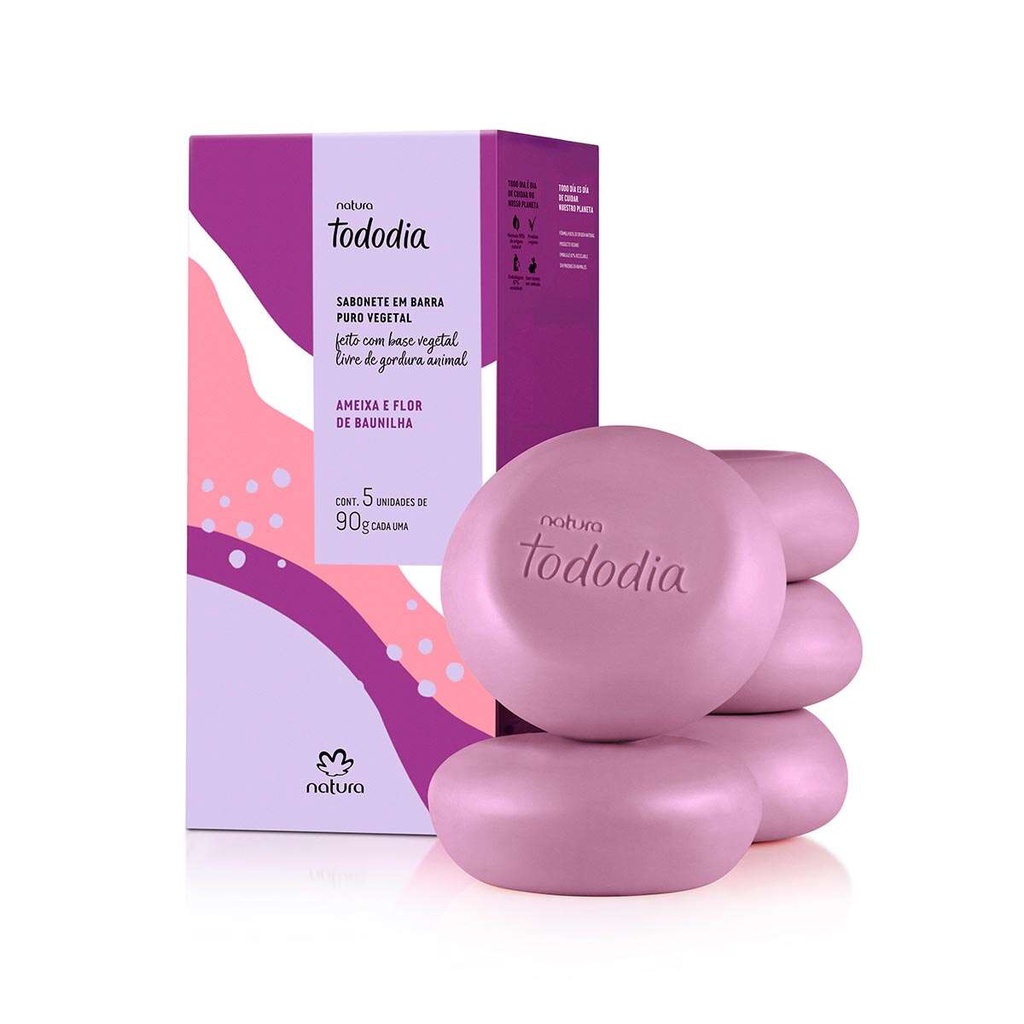 Sabonete em Barra Puro Vegetal Tododia Ameixa e Flor de Baunilha - 5 un. de 90 g cada