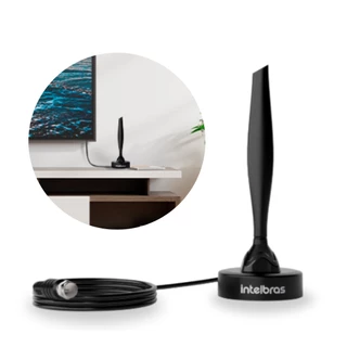 Antena Interna TV Digital Intelbras AI 1015 Preta Universal UHF-HDTV Imagens HD 4K Base Magnética Cabo Longo