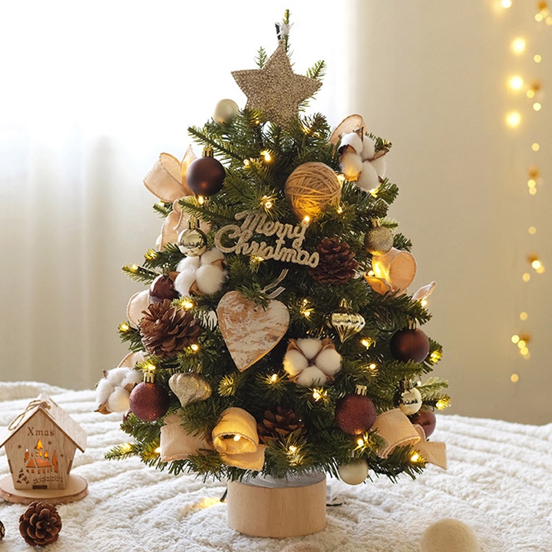 Árvore de natal pequena árvore de natal decoração de natal suprimentos mini  pacote árvore com luzes