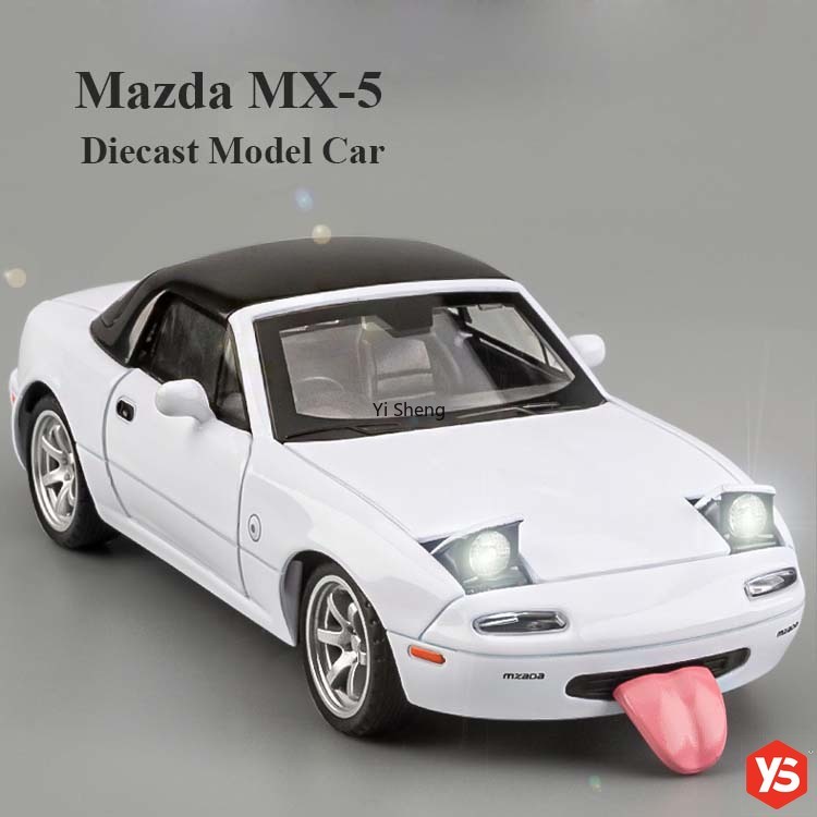 1/32 Escala Diecast Mazda Miata MX-5 JDM Convertible Coupe Car Modelos De Carro De Brinquedo De Liga Leve Com Luzes , Sons , Portas Abertas , Rodando