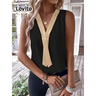 Lovito Regata Elegante Patchwork Colorblock Para Mulheres LNE31077 (Preto)