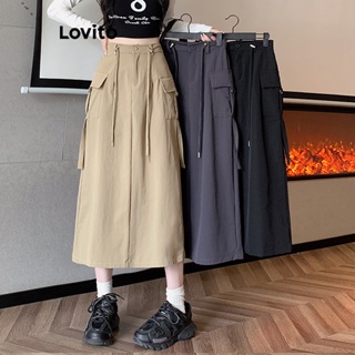 Lovito Saia Casual Com Bolso Liso E Cordão Para Mulheres LNE42193