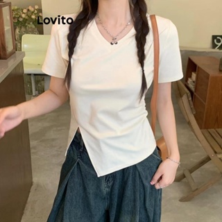 Lovito Camiseta Casual Lisa Com Frente Dividida Para Mulheres LNE42195