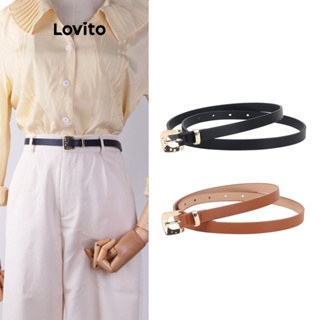Lovito Cinto Retrô Casual Com Textura Lisa E Fivela Quadrada De Metal Para Mulheres LFA11621