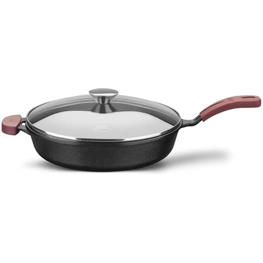 Frigideira de Ferro Fundido Fogão Indução Com Tampa de Vidro Forno Fogão 28cm Diâmetro 3,1L Cabo de Silicone MTA