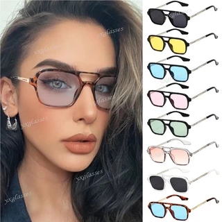Piloto De Moda Óculos De Sol Coloridos Masculinos Femininos Moldura Quadrada De Viga Dupla Pernas Metálicas Tendência Personalidade Para Homens Mulheres