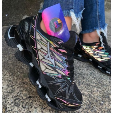 Mizuno Wave Pro 7 Sapatos De Lançamento Preto Camaleão Rosa Azul