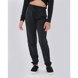 Calça Crepe Juvenil Jogger Cós Franzido Preta